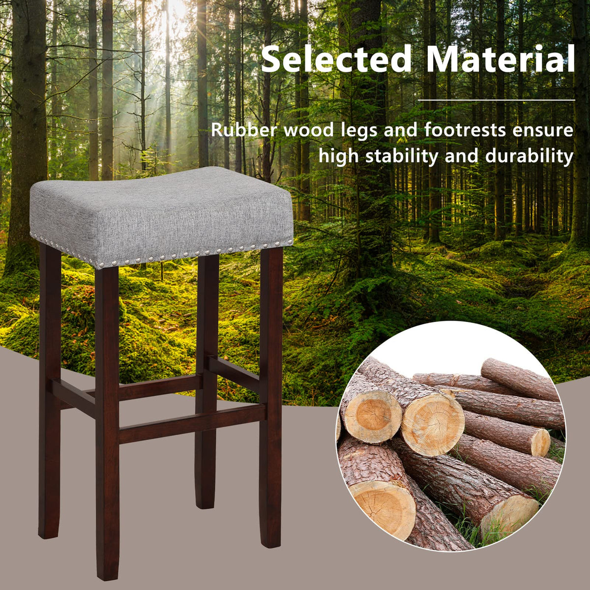 Goflame 29.5" Bar Height Bar Stools Set of 4 - Backless Saddle Barstools with Nailhead Linen Foam Seat