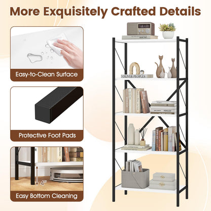 Goflame 5-Tier Tall Industrial Bookcase with Heavy-Duty Metal Frame (1/2)