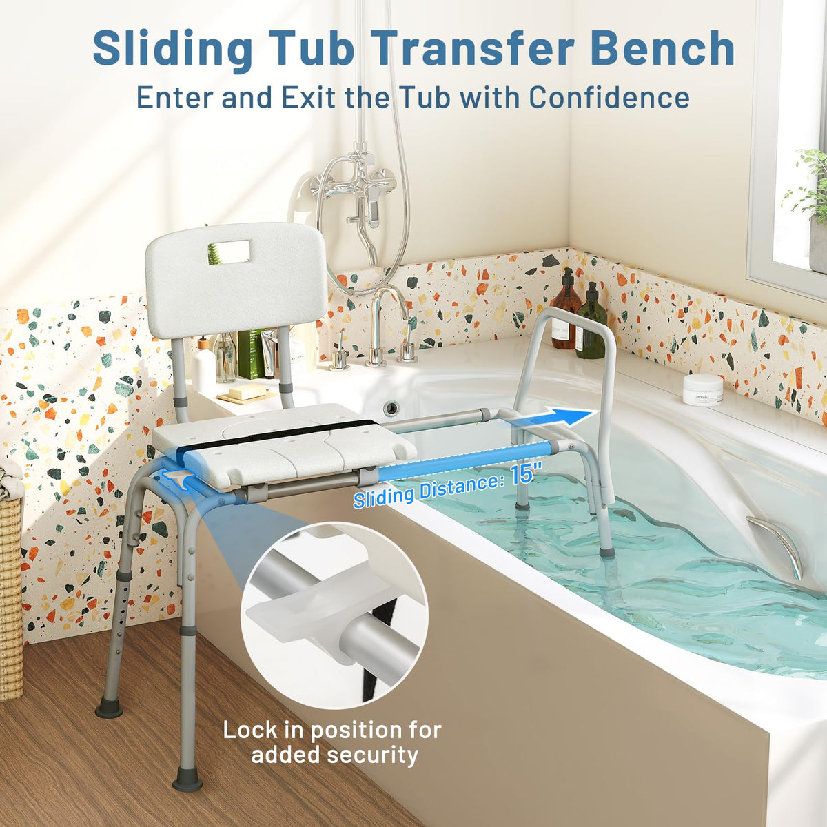 GOFLAME Sliding Tub Transfer Bench for Elderly and Disabled