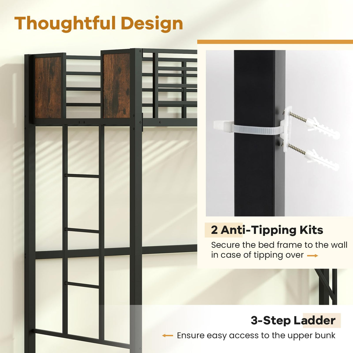 Goflame Twin Loft Bed with Desk - Heavy-Duty Metal Bed Frame w/Safety Guardrail