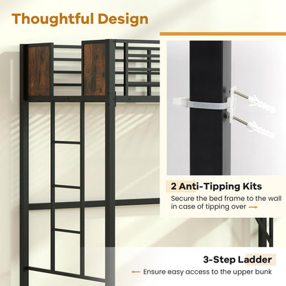Goflame Twin Loft Bed with Desk - Heavy-Duty Metal Bed Frame w/Safety Guardrail
