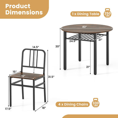 Goflame 40-Inches Round Kitchen Table & Chairs with Storage Rack & Metal Frame