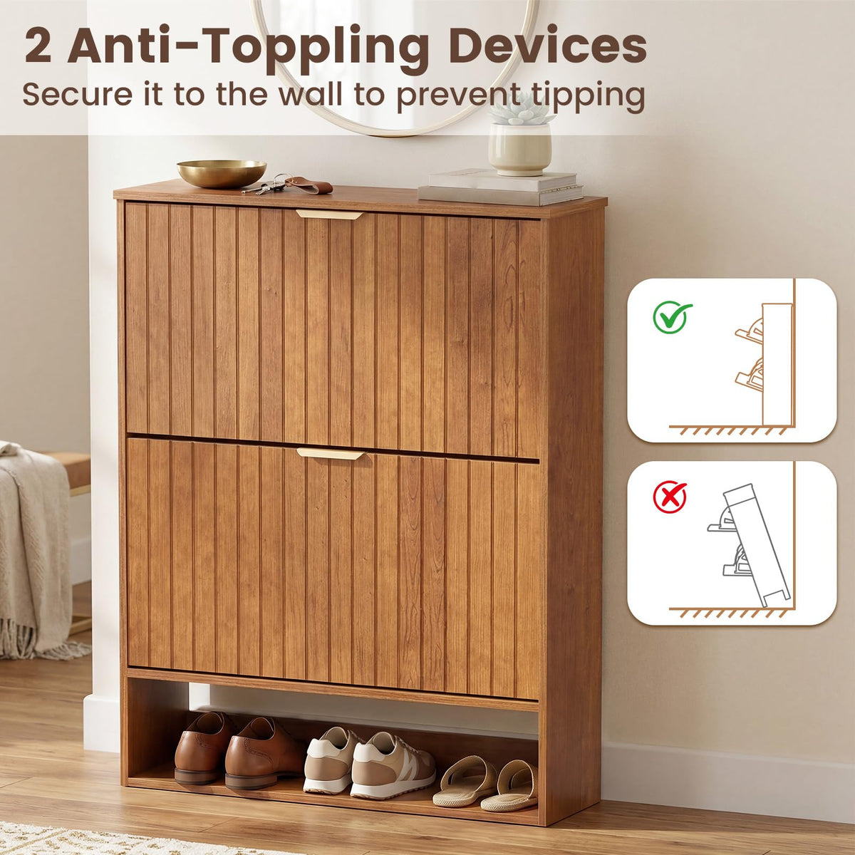 Goflame Shoe Storage Cabinet with 2 Flip Drawers