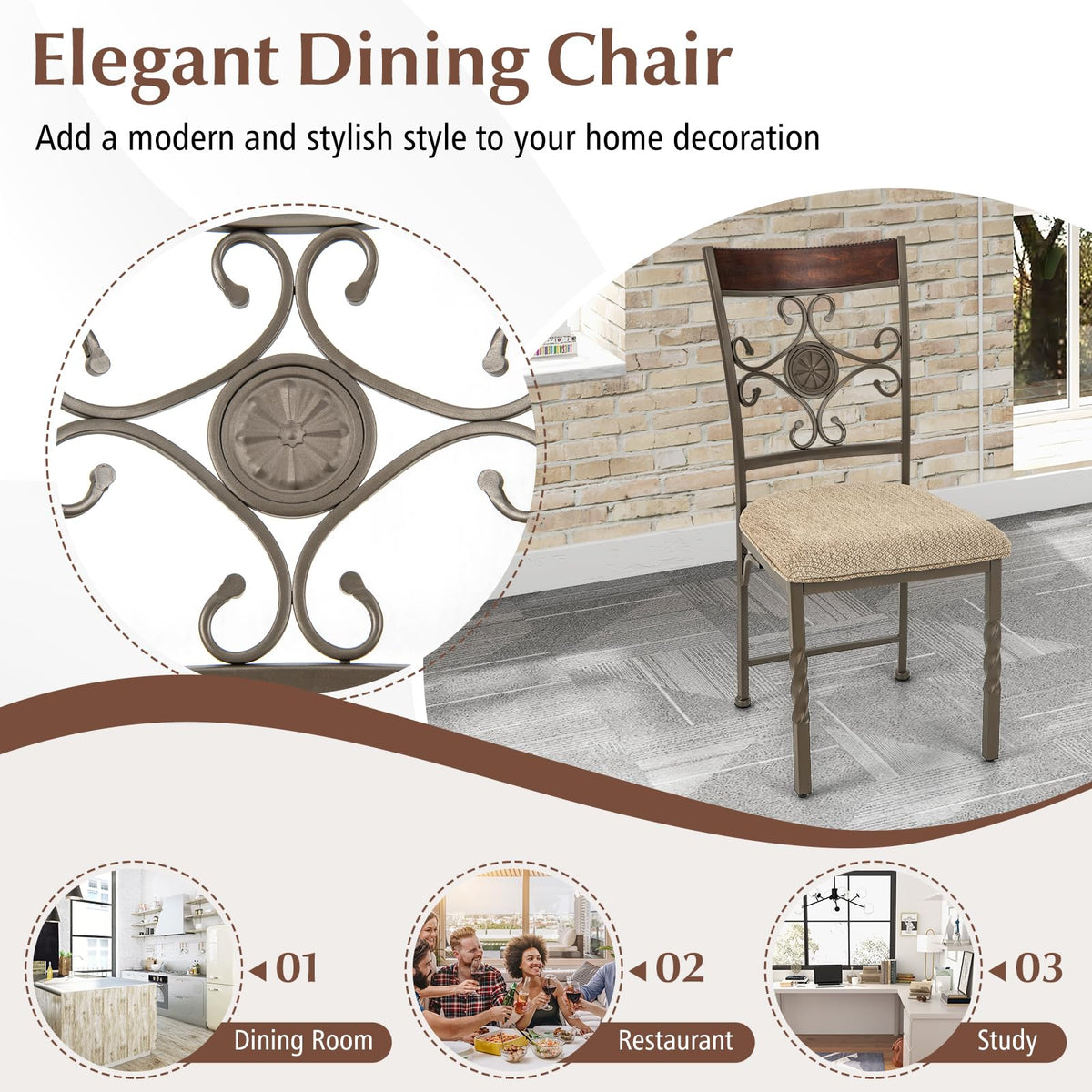 Goflame Upholstered Dining Chair Set, Vintage Metal Dining Chairs with Soft Padded Seat Cushion