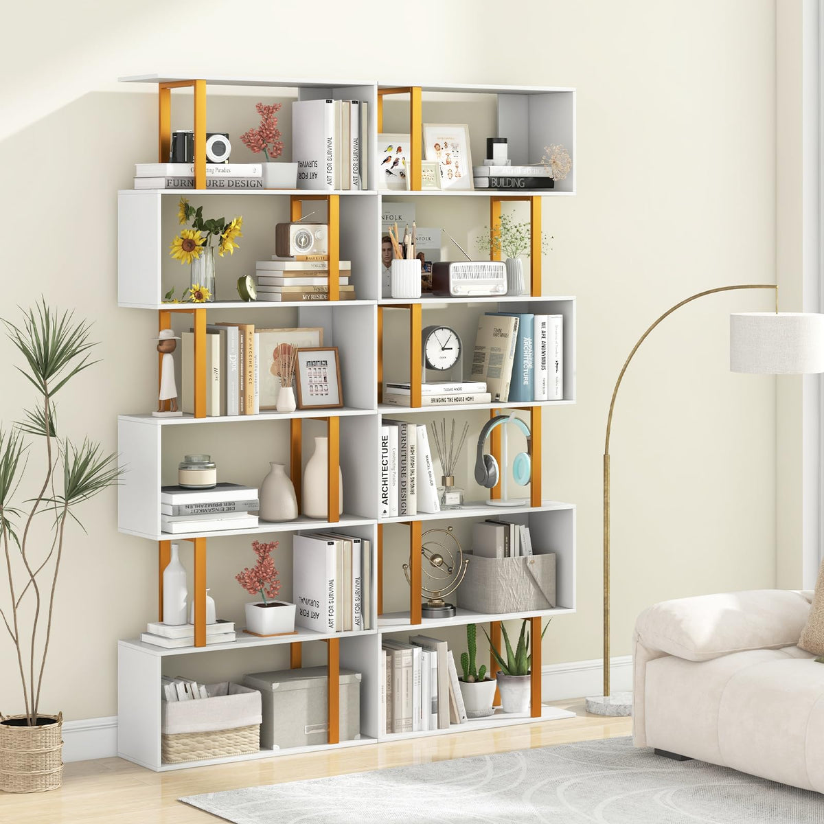 Goflame 6-Tier Modern S-Shaped Bookshelf with Anti-Tipping Kits