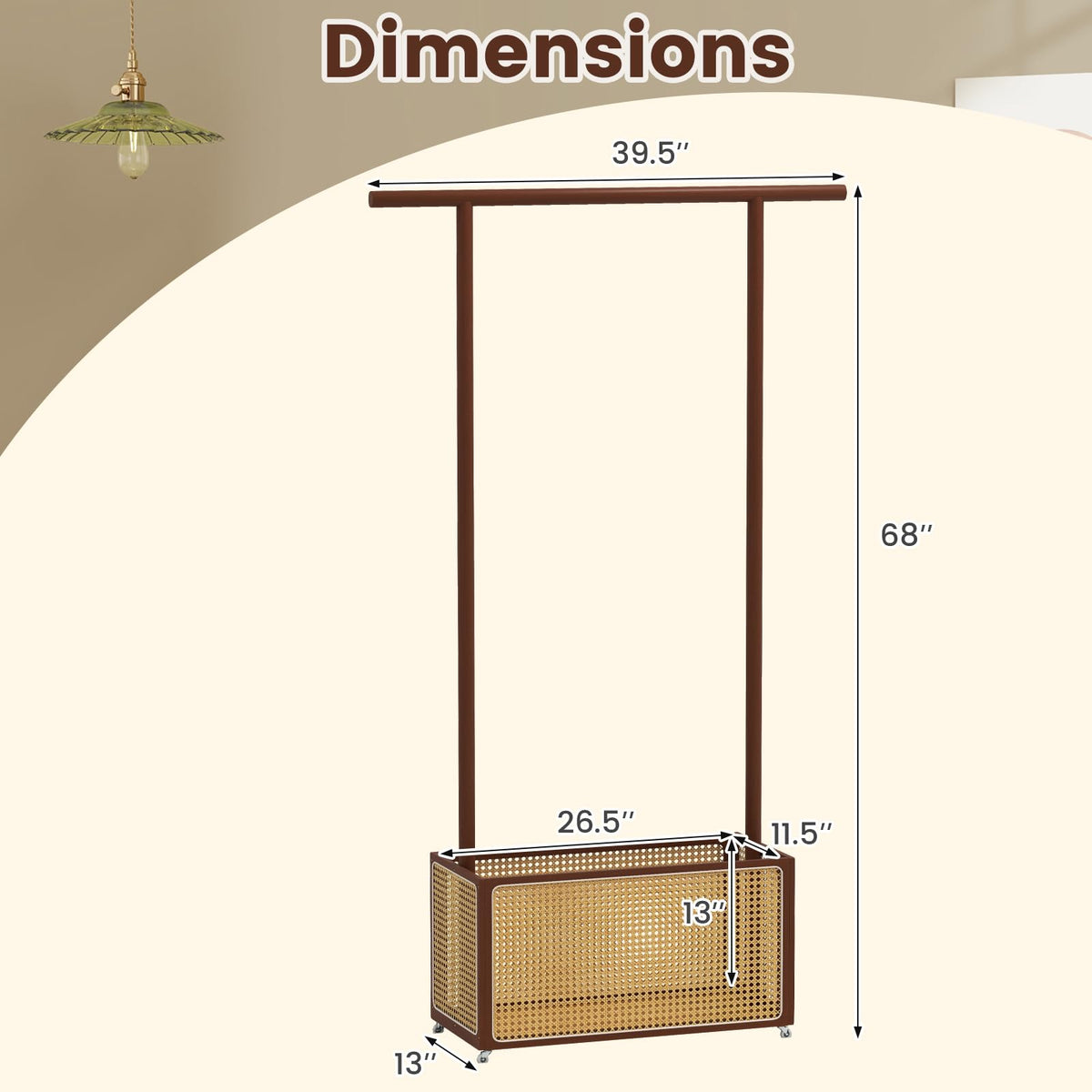 Goflame Bamboo Clothes Rack 2-In-1 Clothing Hanging Rail for Hallway Living Room Bedroom