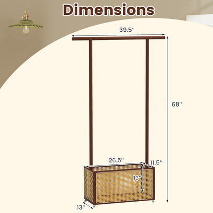 Goflame Bamboo Clothes Rack 2-In-1 Clothing Hanging Rail for Hallway Living Room Bedroom