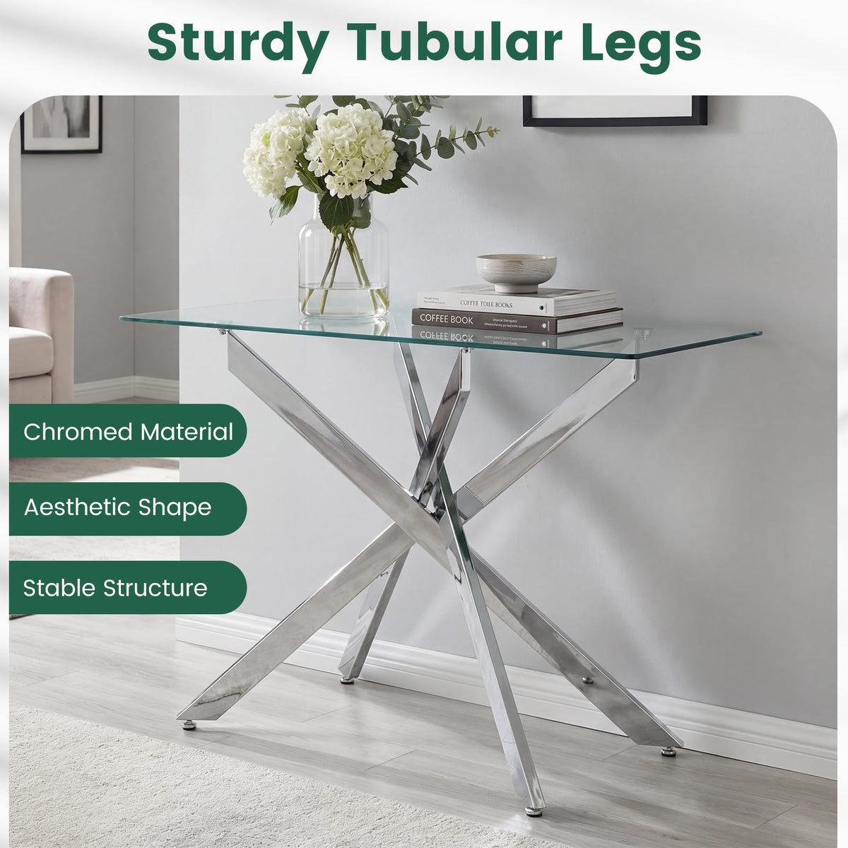 Goflame Glass Console Table 45" Modern Entryway Table