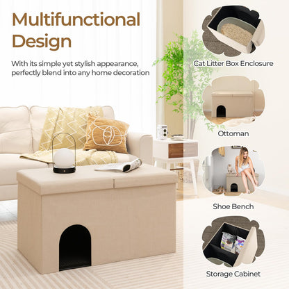 Goflame Cat Litter Box Enclosure - Hidden Cat Litter Box Furniture Ottoman