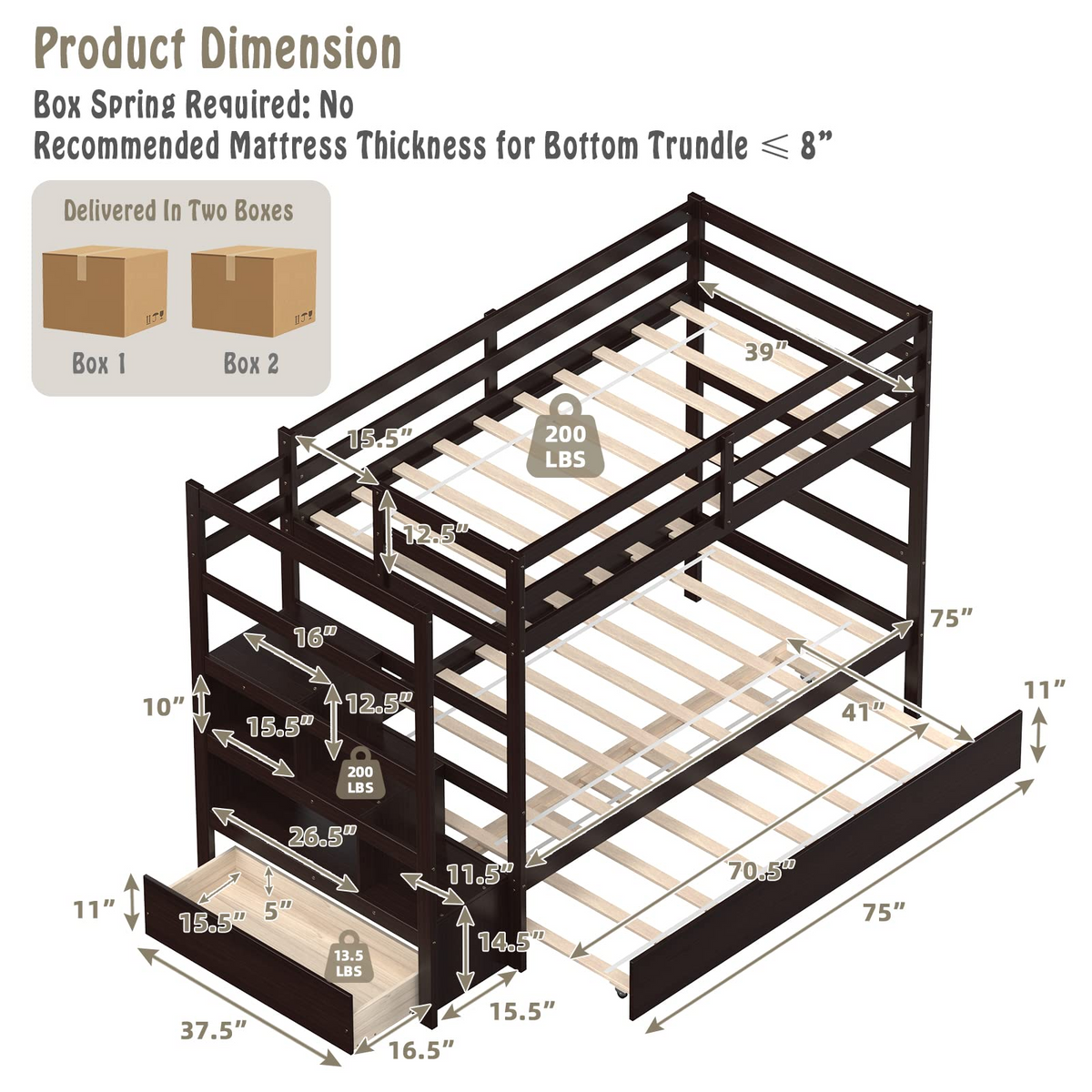 Goflame Twin-Over-Twin Bunk Bed with Trundle