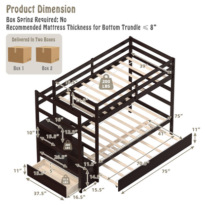 Goflame Twin-Over-Twin Bunk Bed with Trundle