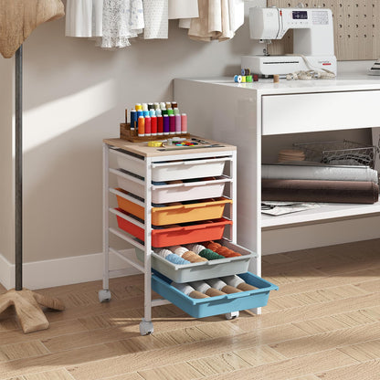 Goflame 6-Drawer Rolling Storage Cart with Wooden Tabletop