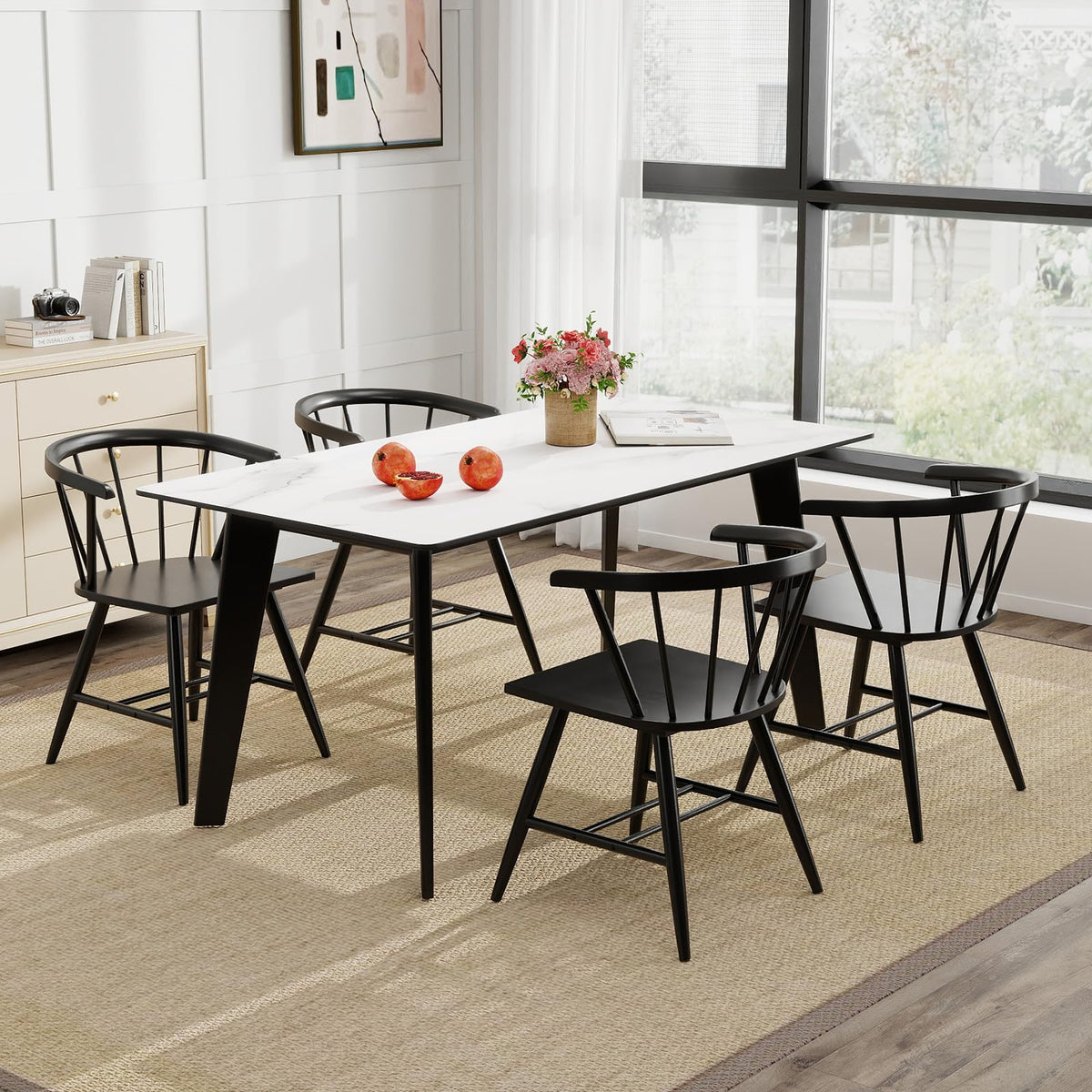 Goflame Windsor Dining Chairs Set of 2/4 Mid-Century Modern Black Kitchen Chairs w/Solid Rubber Wood Frame