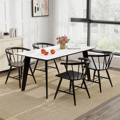 Goflame Windsor Dining Chairs Set of 2/4 Mid-Century Modern Black Kitchen Chairs w/Solid Rubber Wood Frame
