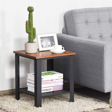 Goflame Nightstand Side Table 2-Tier W/Adjustable Feet, Storage Shelf and Metal Frame