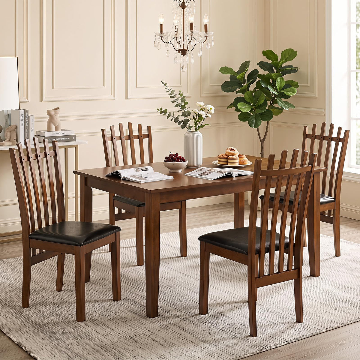 Goflame Wood Dining Chairs Set w/ Rubber Wood Frame
