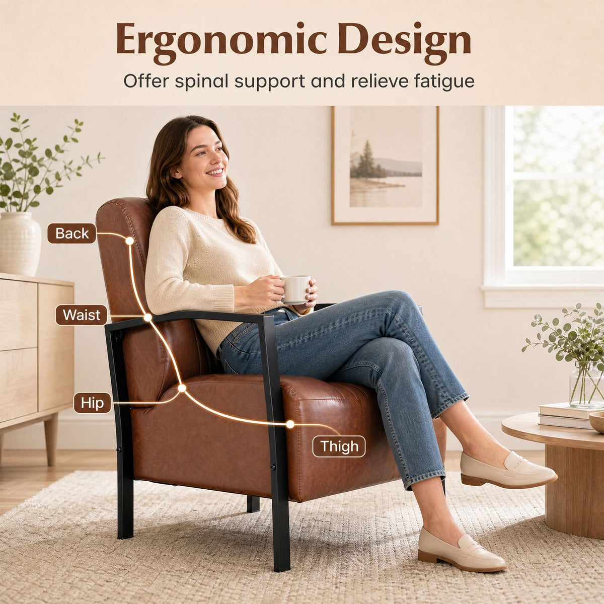Goflame PU Leather Upholstered Armchair with Padded Seat & Back (1/2)
