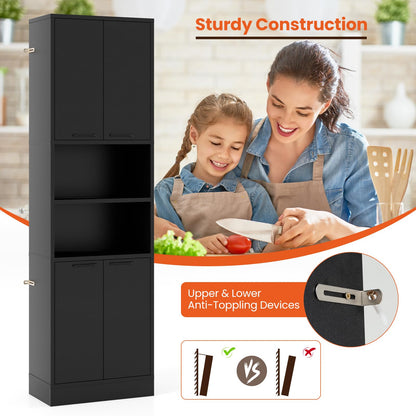 Goflame Kitchen Pantry Cabinet, 75” Tall Freestanding Cupboard with Doors & Shelves
