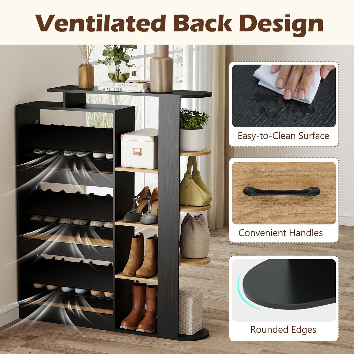 Goflame Shoe Cabinet with 3 Flip Drawers