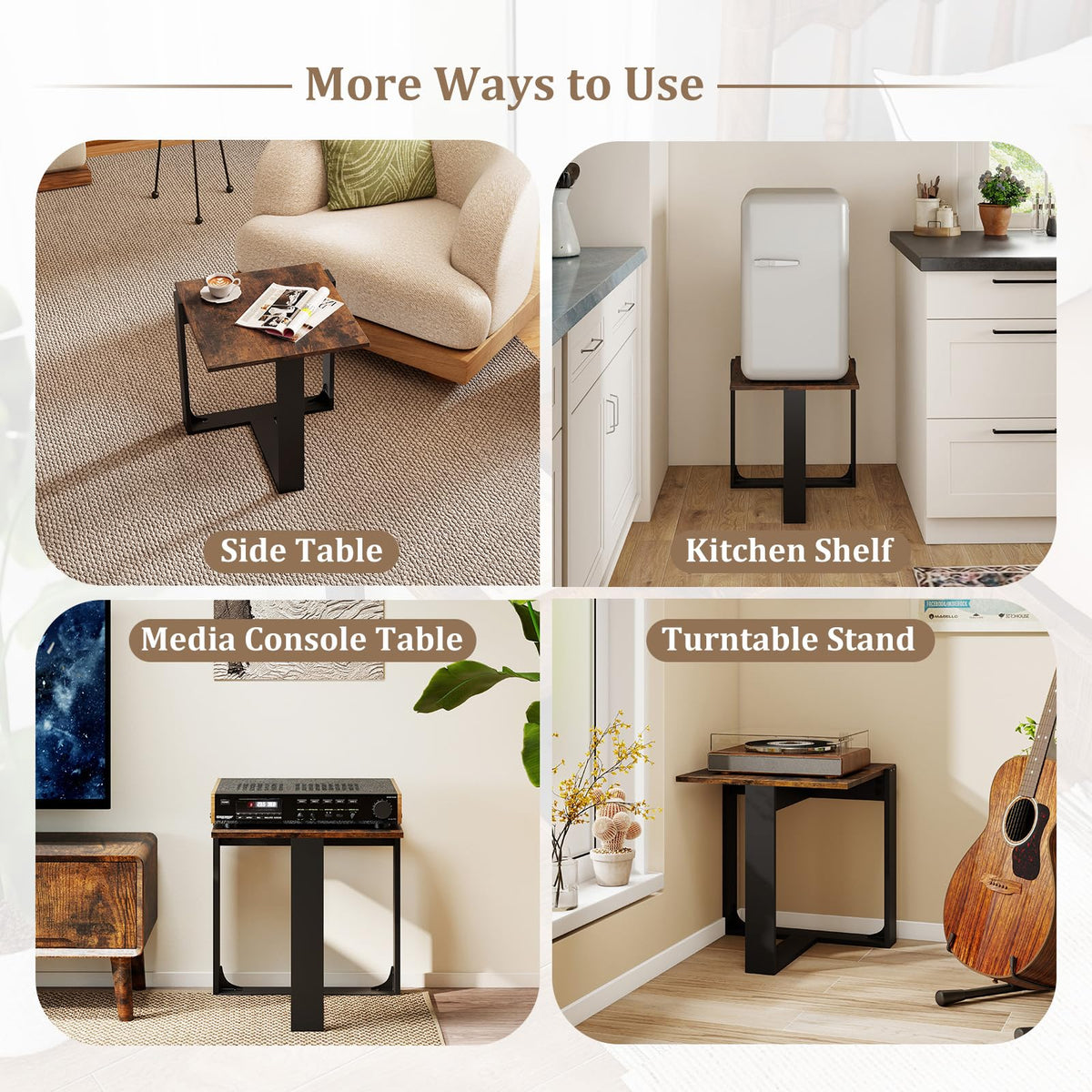 Goflame Rustic Brown Square Industrial Side Table w/T-Shape Metal Frame