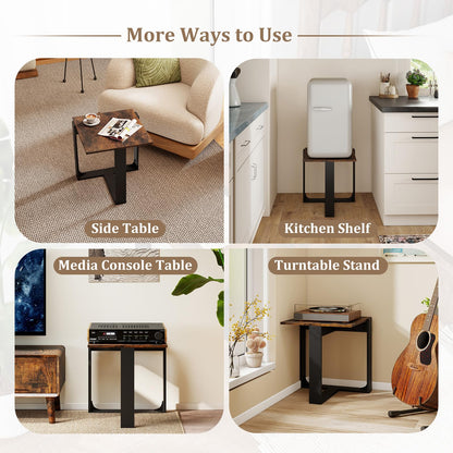 Goflame Rustic Brown Square Industrial Side Table w/T-Shape Metal Frame