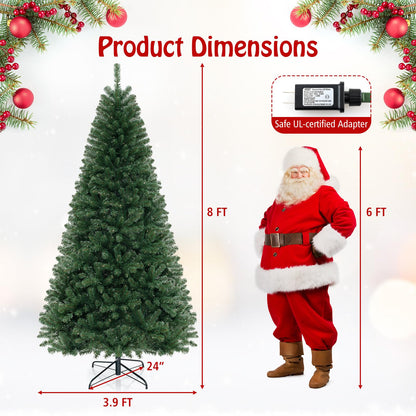 Goflame 8ft Pre-Lit Christmas Tree, Artificial Hinged Xmas Tree with 400 Warm White LED Lights