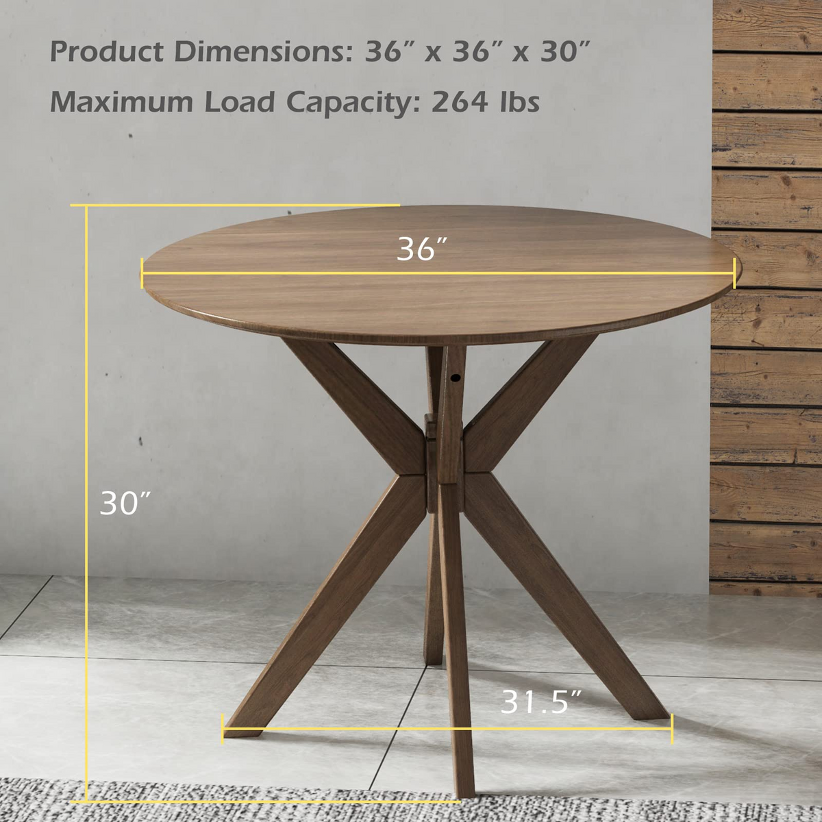 Goflame 36 Inch Round Wood Dining Table with Intersecting Pedestal Base