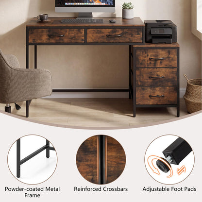 Goflame Reversible Computer Desk with 5 Drawers