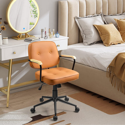 Goflame Home Office Chair, Height Adjustable PU Leather Desk Chair w/Rocking Backrest, Orange