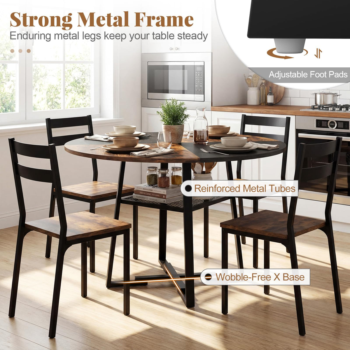 Goflame Round Dining Table for 4-6 | 47.5" Circle Kitchen Table with Storage Shelf
