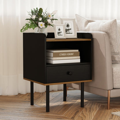 Goflame Wood Night Stand with Drawer - Mid Century Modern Bedside Table