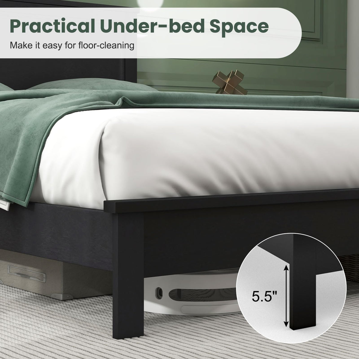 Goflame Queen/Full/Twin Size Wood Platform Bed Frame with Headboard, Mid Century Bed Frame with Solid Wood Legs & Wooden Slat Support