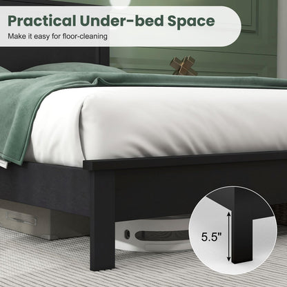 Goflame Queen/Full/Twin Size Wood Platform Bed Frame with Headboard, Mid Century Bed Frame with Solid Wood Legs & Wooden Slat Support