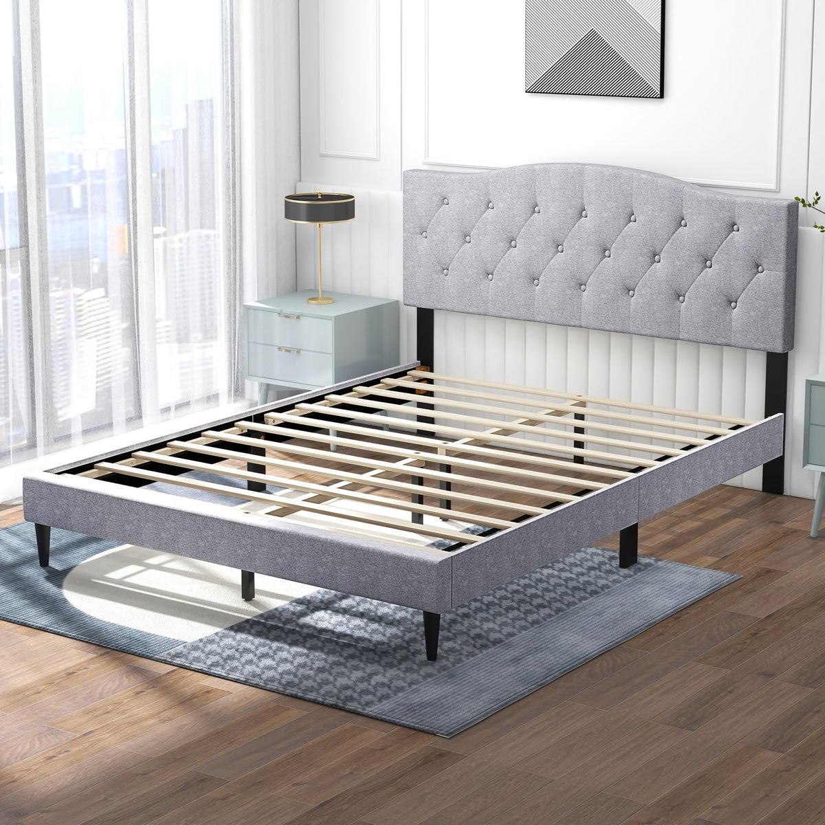 Goflame Queen Size Upholstered Platform Bed