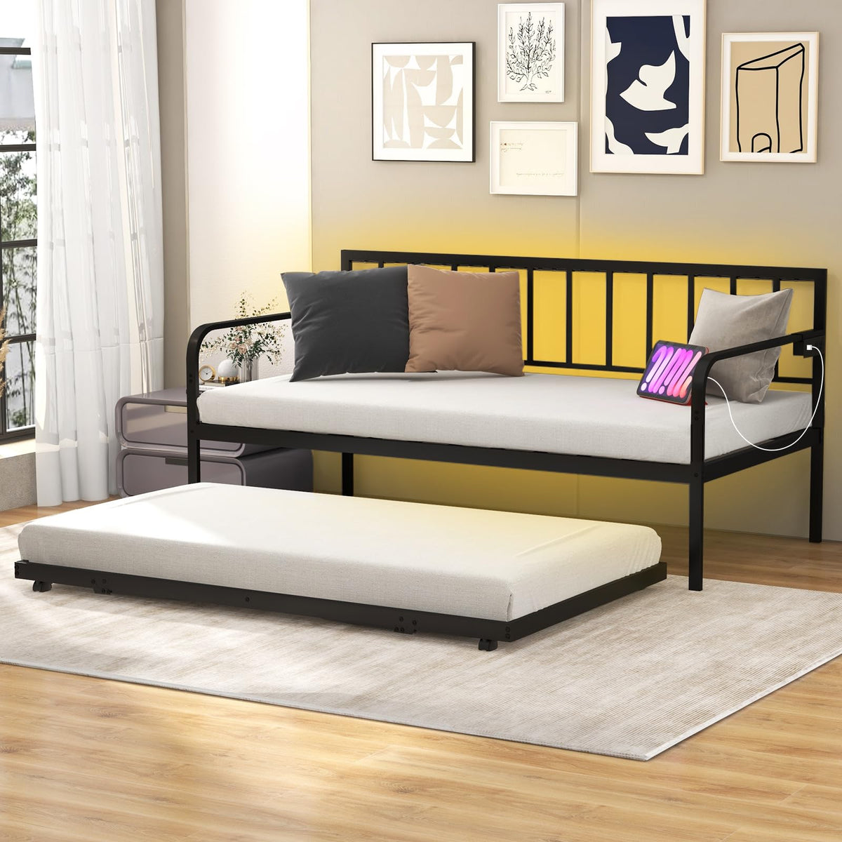 Goflame Twin Daybed with Charging Station & LED Lights