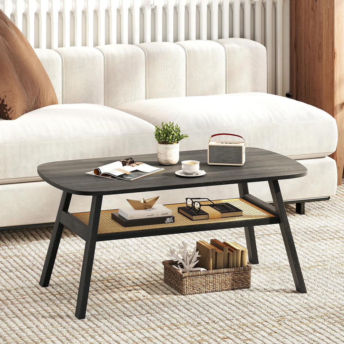 Goflame Rattan Coffee Table for Living Room