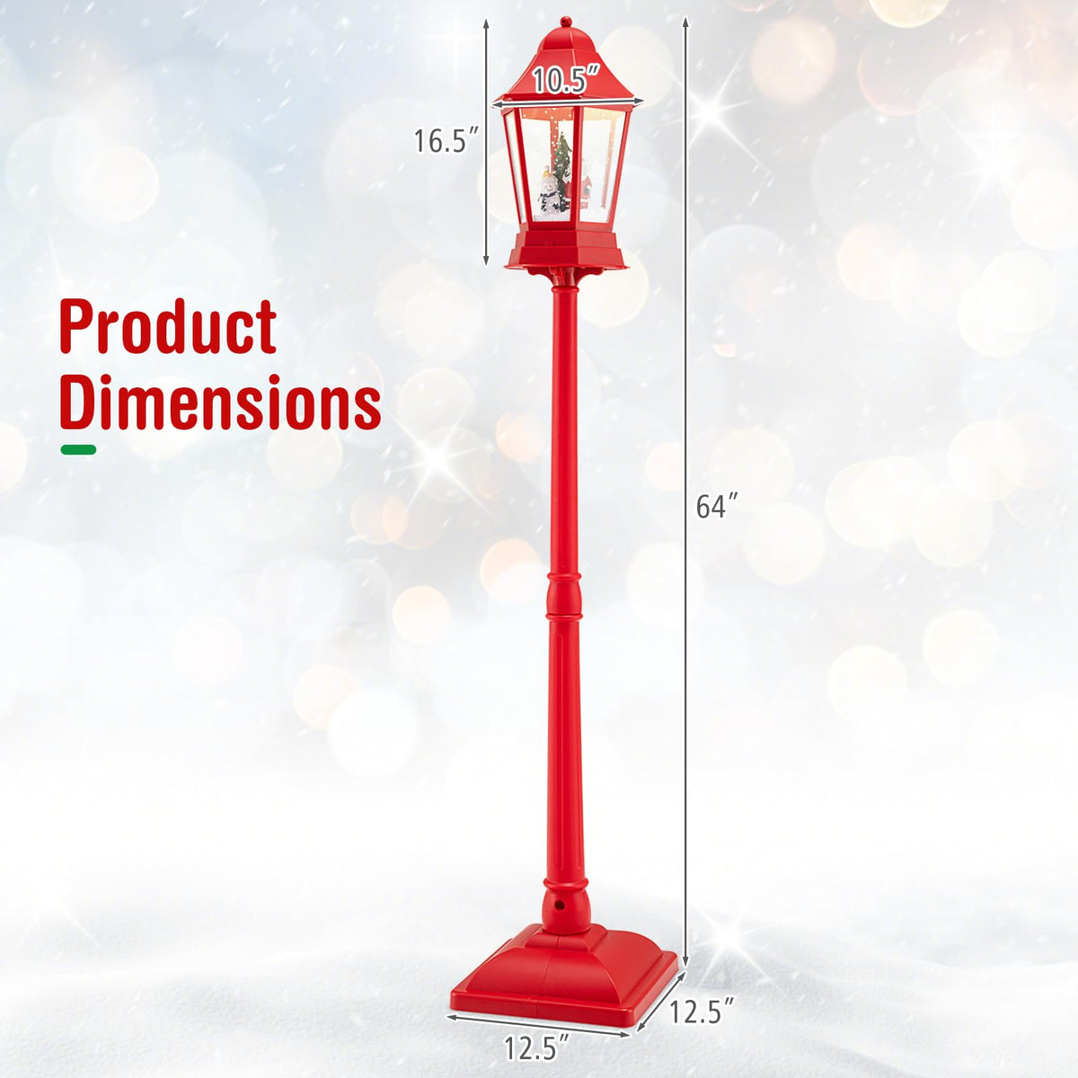 Goflame 5.3 Ft Christmas Snowy Street Lamp | 2-in-1 Musical Lamp Post & Snow Globe Lantern