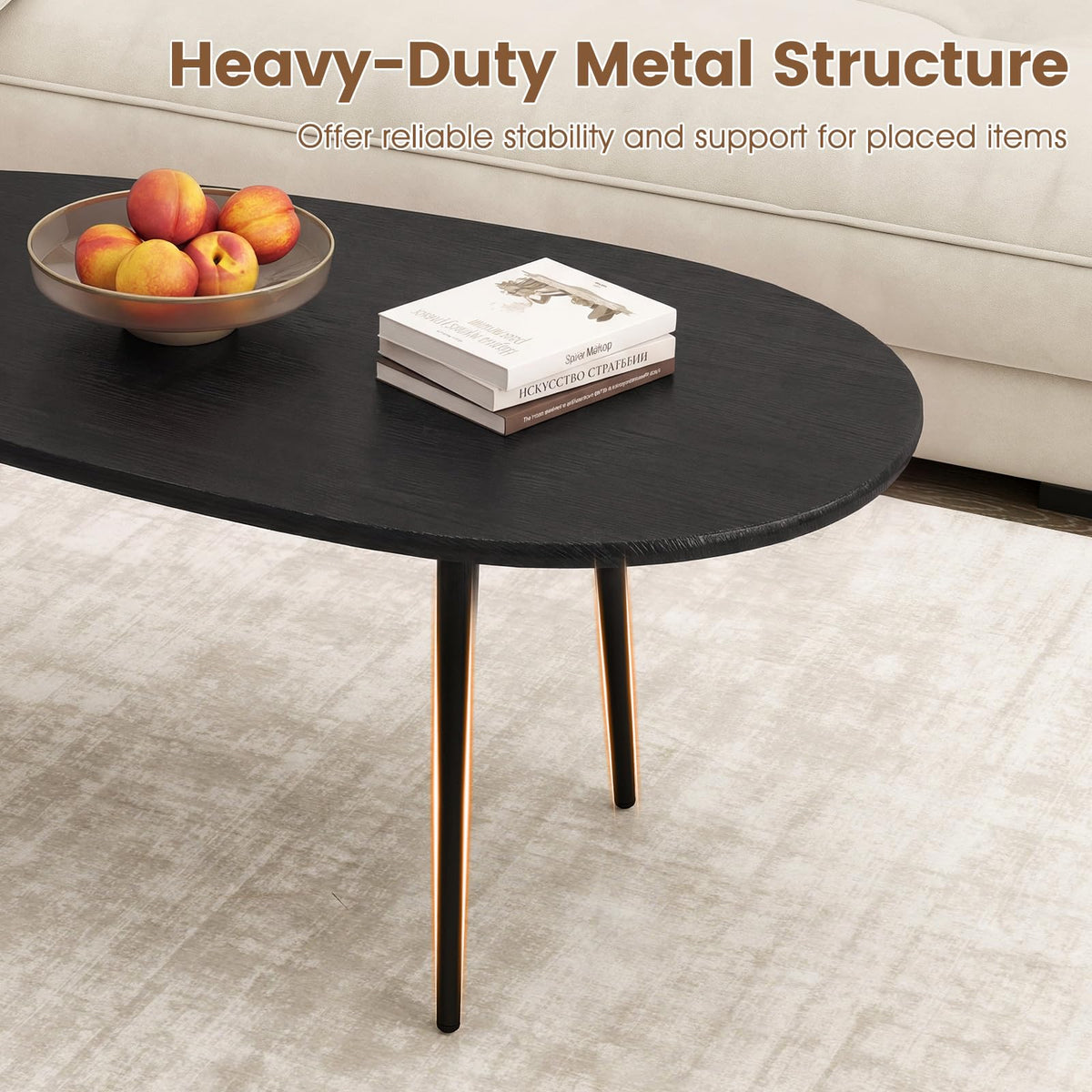 Goflame Oval Coffee Table | Mid Century Modern Center Table with Sturdy Metal Frame and Compact Design