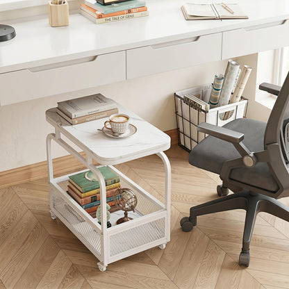 Goflame Rolling Side Table | 2-Tier End Table with Mesh Storage Basket (1/2)