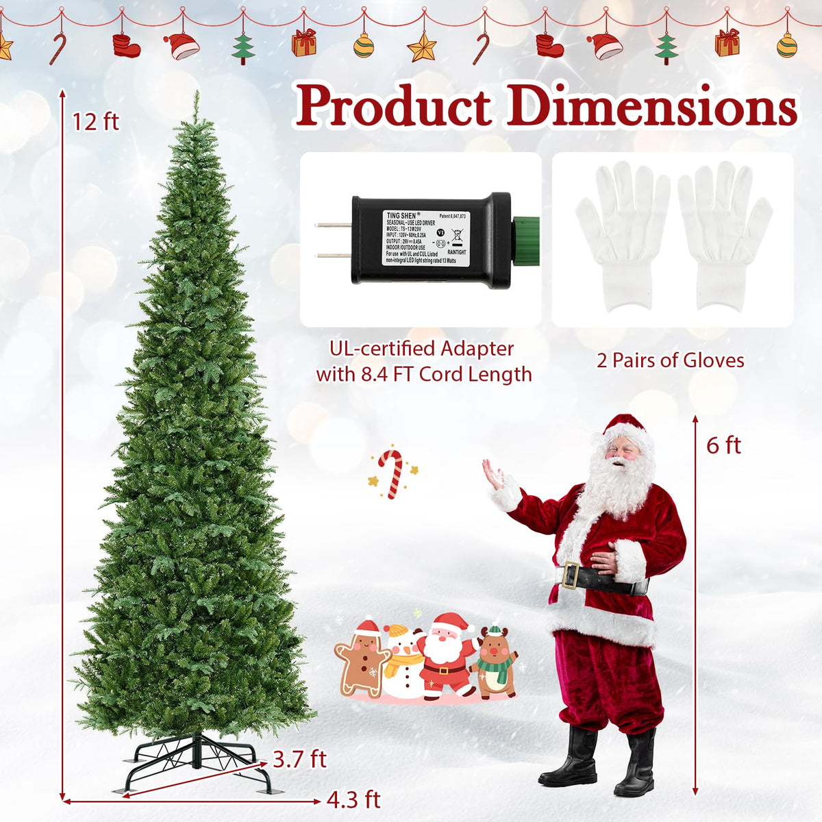 Goflame 12 FT Tall Pre-Lit Hinged Xmas Tree with Quick Power Connector