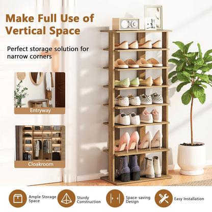 Goflame 8-Tier Wooden Shoe Rack Patented Double Row Shoe Organizer for 16 Pairs