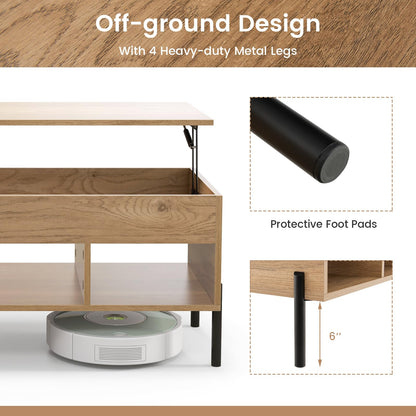 Goflame Lift Top Coffee Table - Living Room Center Table with Lifting Tabletop, Natural