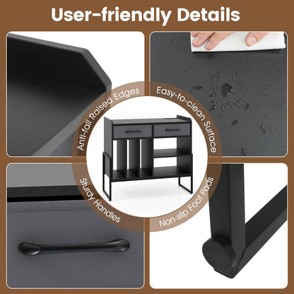 Goflame Large Record Player Stand with Charging Station Mid Century Modern Vinyl Storage Cabinet