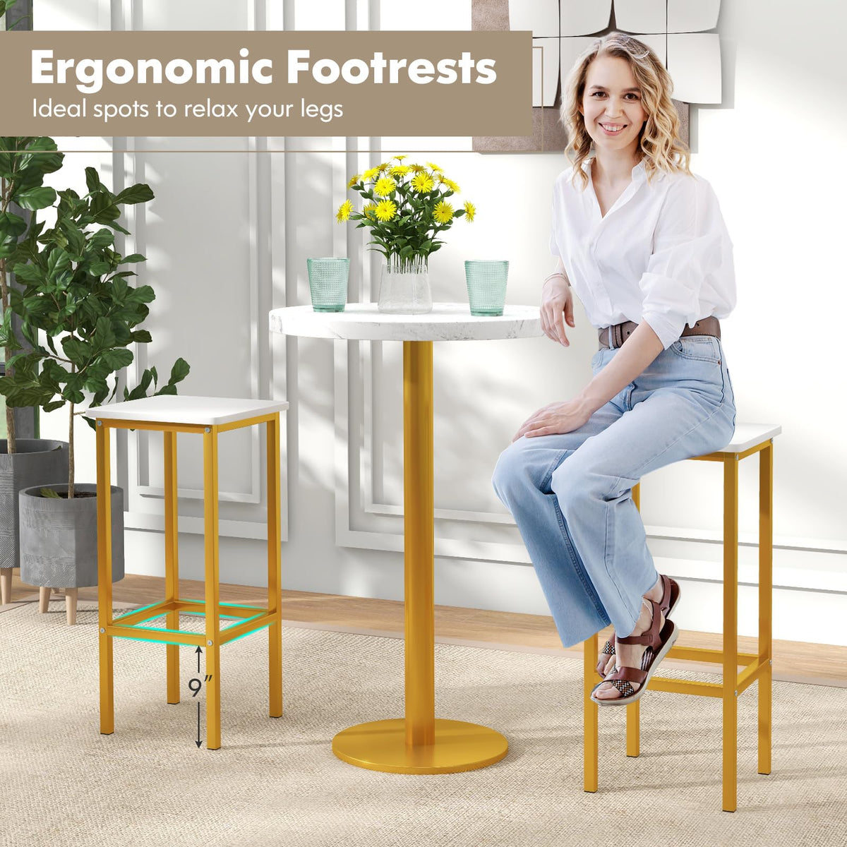 Goflame Bar Stools Set of 4, 26" Backless Barstools with Metal Legs & Footrest, Breakfast Bar Dining Chairs