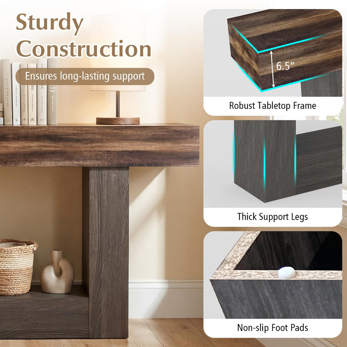 Goflame 63" Farmhouse Console Table | 2-Tier Narrow Entryway Table with Storage Shelf