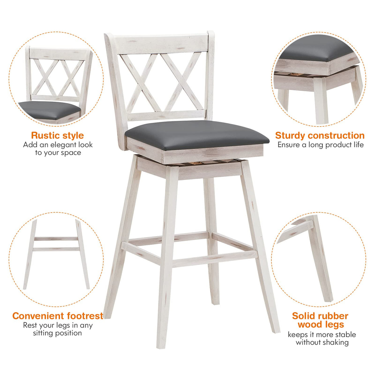 Goflame Bar Stool with Foot Rest Upholstered Cushion & Ergonomic Backrest