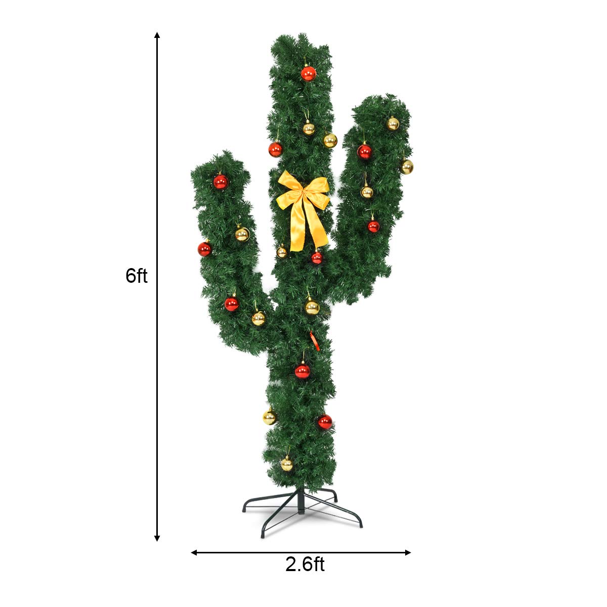 Goflame Pre-Lit Artificial Cactus Christmas Tree with LED Lights and Ball Ornaments - GoflameUS