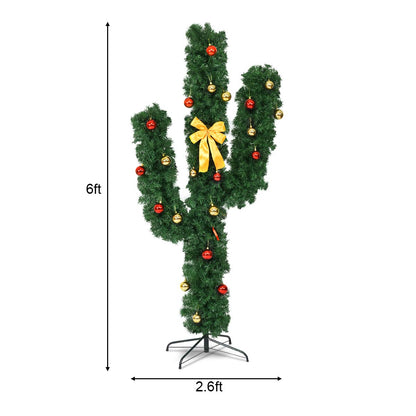Goflame Pre-Lit Artificial Cactus Christmas Tree with LED Lights and Ball Ornaments - GoflameUS