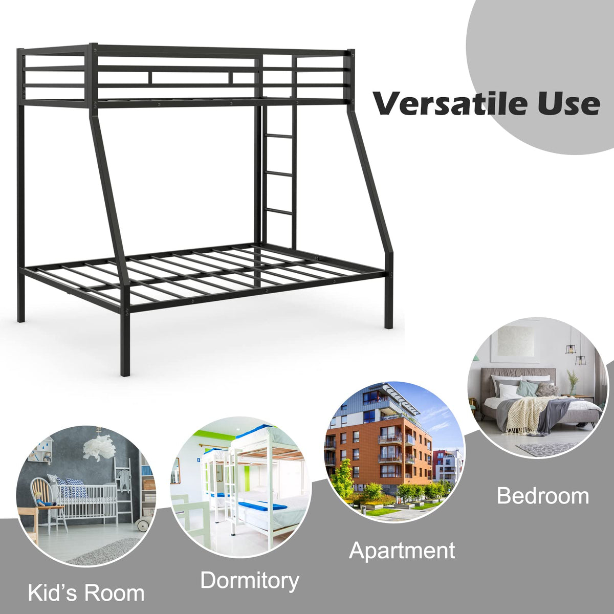 Goflame Metal Bunk Bed, Twin Over Full Size Bed w/ Removable Ladder & Steel Slats Support