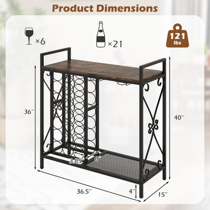 Goflame Wine Bar Table with 6 Glass Wine Glass Holder